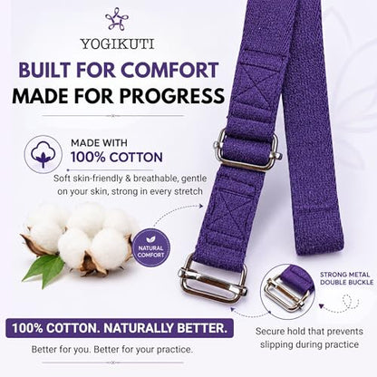 Yogikuti Double Buckle Yoga Strap - Adjustable Stretching Strap for Enhanced Flexibility in Yoga, Pilates, and Physical Therapy, Available in Various Colors and Lengths for All Fitness Levels - color: Purple