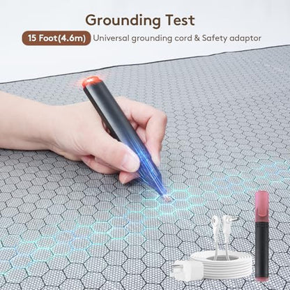Graphene Grounding Mat for Bed, Sleep & Pain Relief, King Size | Conductive Graphene Material with 15ft Cord & 100K Ohm Safety Resistor, Grounding Mat for Bed, Desk, Office & Couch - size: King