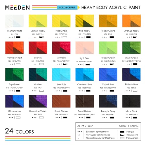 MEEDEN Heavy Body Acrylic Paint: Satin Finish 24 x 60ml (2 oz) Tubes Set | Basic Paint Color Set for Adults, Rich Pigment Art Craft Paints for Canvas Clay Wood Painting - color: 24 Colors, size: Set