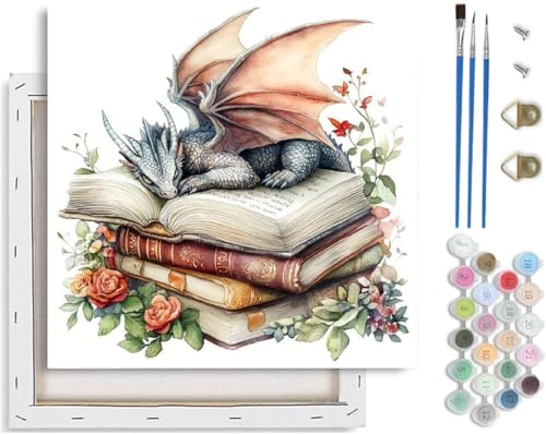 Paint by Numbers Kit for Adults-Dragon,Book DIY Paint by Number 10x10 Inch | Paint by Number for Beginner,Adult Paint by Number,HD Color Canvas,DIY Tool Kits,Stress Relief Craft,Great Gift,With Frame - color: paint by number-15