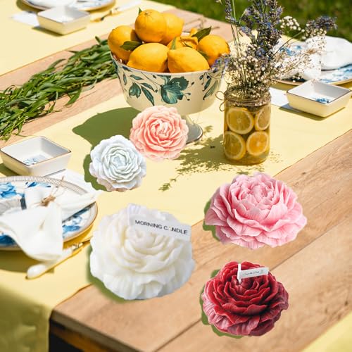 Large&Small Peony Flower Silicone Soap Molds 3PCS Peony Silicone Candle Mold with Large-Eye Wicking Needle,Candlewick for Chocolate Cake Candy Moulds Epoxy Resin Plaster Clay - color: off-white