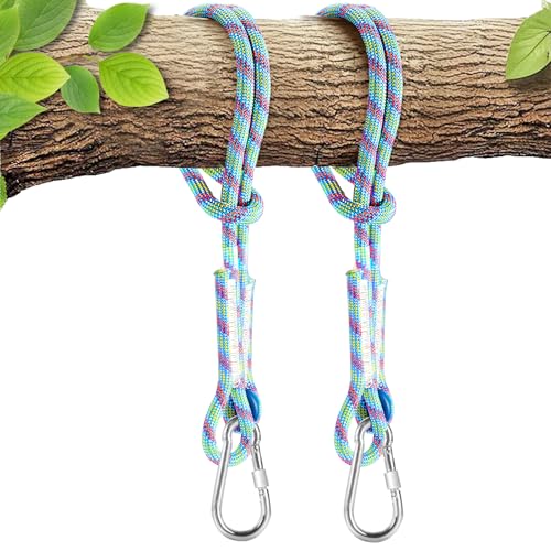 Tree Swing Ropes (Set of 2), 3FT/5FT/10FT/15FT/20FT, Tree Swing Straps Hanging Kit Holds 4400 lbs, Heavy Duty Carabiners for All Swing Hammock Playground Set Accessories (20 FT) - color: Blue, size: 20FT