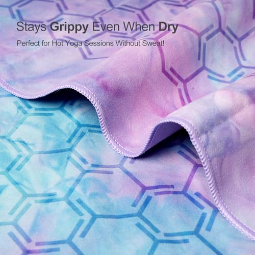 Eunzel Double Sided Silicone Yoga Mat Towel, 72" x 26.5" | Double-Sided Silicone Grip, Non Slip Surface, Absorbent Microfiber, Hot Yoga & Vinyasa - color: Purple & Blue