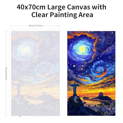 ARTGOTO Large Paint by Numbers for Adults Rio de Janeiro | 15.7x27.5inch/40x70cm Paint by Number Kit on Canvas, Christ the Redeemer Starry Sky Acrylic Painting Set, No Frame - color: PBN051