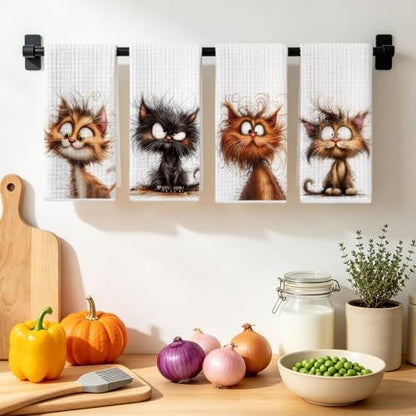 4 Pcs Funny Cat Kitchen Towels, Cute Cats Gifts Reusable Hand Towels-05 - color: Multi 1622