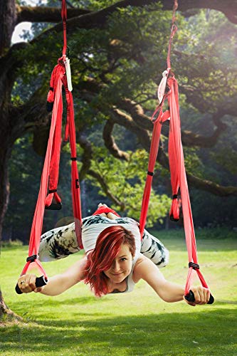 Aerial Yoga Swing Set - Hammock Hanging Swing - Sling Inversion Fly Kit - Antigravity Yoga Sling - Suspension Trapeze - color: CORAL