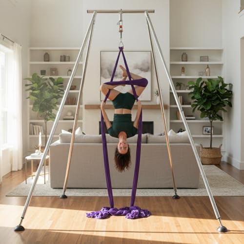 Aerial Rig, Aerial Yoga Stand, 10 FT Frame, 13 YD Fabric, 550 LB Capacity - color: SILK ONLY / Purple