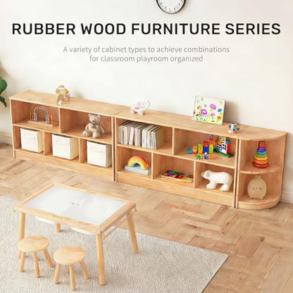 WINGYZ Rubber Wood Montessori Shelf, 5-Compartment Wooden Storage Cabinet - size: 35.5"D x 11.8"W x 23.6"H