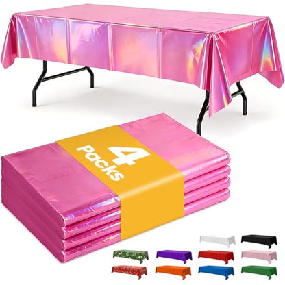 Niuara Iridescent Pink Plastic Table Cloth Disposable, 4 Pack, 54 x 108 in | Rectangle, 6 ft Tables, Birthday Party, Holiday Gathering - color: Iridescent Pink, size: 54" x 108" - 4 Packs