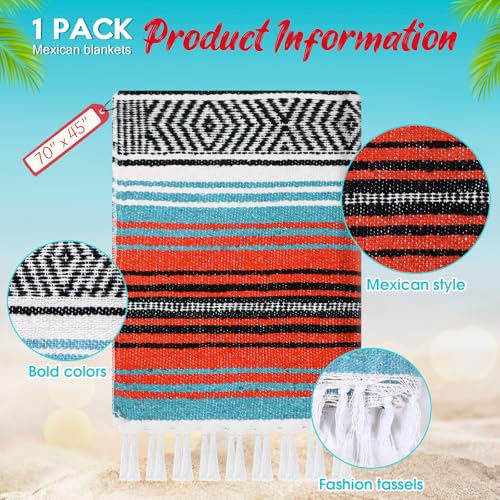 Oudain Mexican Blanket Woven Authentic Falsa Throw 45 x 70 Inch – Authentic Baja Serape Saddle Blanket Outdoor for Restorative Yoga, Beach, Picnic, Couch, Car Travel(Boho Festival) - color: Boho Festival