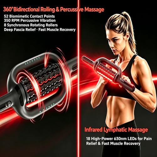 Rolling Percussive Deep Tissue Massage Roller Stick with Hands-Free Base