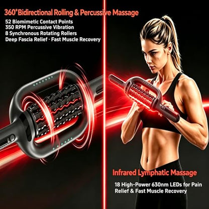 Rolling Percussive Deep Tissue Massage Roller Stick with Hands-Free Base