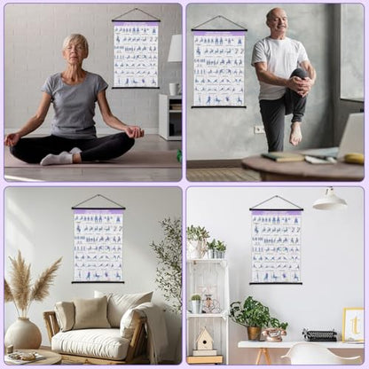Chair Yoga Wall Chart, 31 Poses Free Weight Body Building Guide, Seated Exercise Poster with Hanging Rod & Rope, Yoga Positions & Stretching Workouts for Home or Office Use, 24*16inch(SIZE:24*16inch)