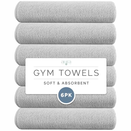 S&T INC. Microfiber Gym Towels, 6 Pack, 16" x 27" | Absorbent and Lightweight, Quick-Dry, Compact for Gym Bag, Yoga and Travel, Machine Washable - color: Light Grey