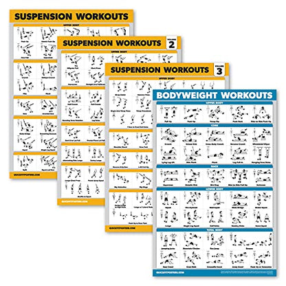 Palace Learning 4 Pack - Suspension Workout Posters Volume 1, 2 & 3 + Bodyweight Exercise Chart - Set of 4 Posters (LAMINATED, 18" x 24") - color: LAMINATED