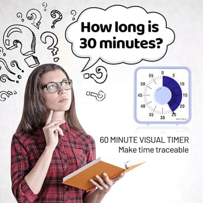 Secura 7.5 Inch Visual Timer, 60 Minute Oversize Visual Countdown Timer for Kids and Adults, Durable Mechanical Time Management Tool (Violet) - color: Purple & Purple