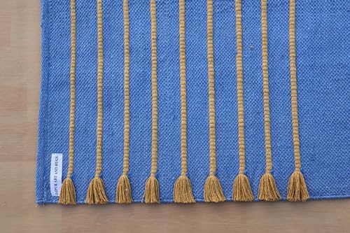 Jaipur Art & Rugs Cotton Yoga Rug - Eco-Friendly Hand-Woven Thick Mat (24”x72”x5mm) for Everyday Fitness at Home - Comfortable & Extra-Long - color: Light Blue-Yellow