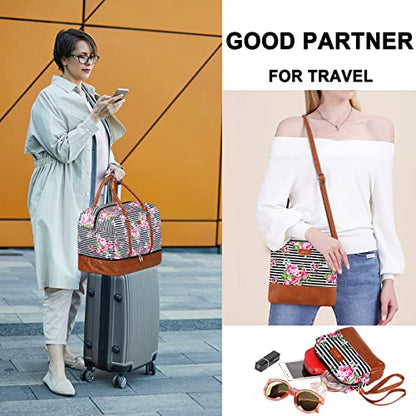 IBFUN Weekender Bags for Women, 21" Travel Duffle Bag with Shoe Compartment - color: B5-Black Stripe