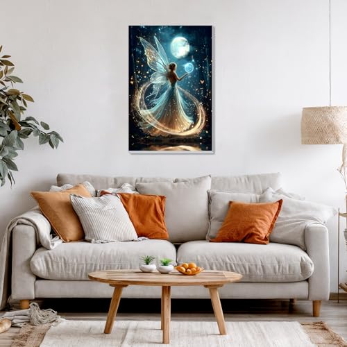 DOMROM Framed Paint by Numbers Kit for Adults, Fairy DIY Paint by Number Kits on Canvas, Easy Canvas Painting by Numbers for Home Wall Decoration Gift 8x12 Inch - color: OMQ065