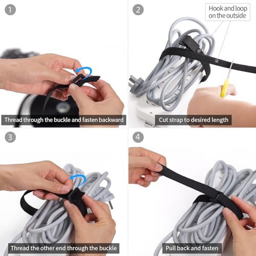 Trilancer 0.8"x32Ft Reusable Cable Ties, Hook & Loop Straps with 50 Buckles | Adjustable, Cut to Length, Ideal for Wire Management, Cord Organizer, and Cable Straps, Black - size: 0.8'' x 32Ft