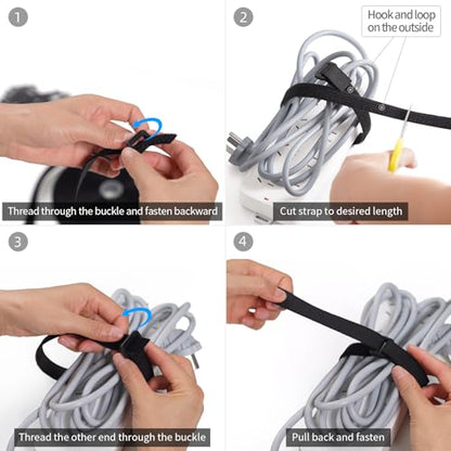 Trilancer 0.8"x32Ft Reusable Cable Ties, Hook & Loop Straps with 50 Buckles | Adjustable, Cut to Length, Ideal for Wire Management, Cord Organizer, and Cable Straps, Black - size: 0.8'' x 32Ft