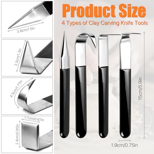 Lainballow 4 Pcs Clay Carving Knife Tools, Metal Pottery Clay Tools with Ceramic Clay Pottery Throwing Trimming Spinner Tool, Pottery Sculpting Tools for Engraving Shaping Styling Clay Sculpture