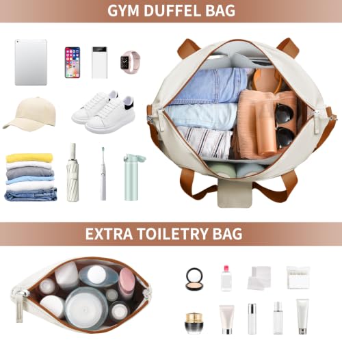Gym Bag for Women, 45L Carry On Travel Duffel Bag with Shoes Compartment - color: White Black Brown, size: Large