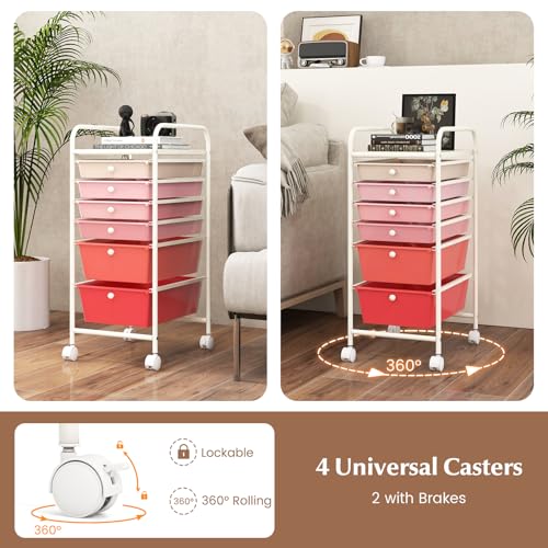 RELAX4LIFE 6-Drawer Rolling Storage Cart - Classroom Organization on Wheels w/Removable Plastic Drawers, Mobile Art Craft Cart for School Paper Home Office, Utility Cart with Drawers (Gradient Pink) - color: Gradient Pink