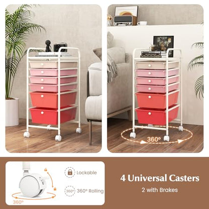 RELAX4LIFE 6-Drawer Rolling Storage Cart - Classroom Organization on Wheels w/Removable Plastic Drawers, Mobile Art Craft Cart for School Paper Home Office, Utility Cart with Drawers (Gradient Pink) - color: Gradient Pink