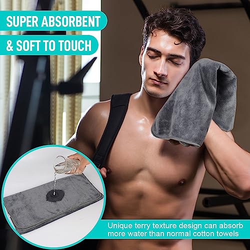 SINLAND Microfiber Gym Towels, Workout Sweat Towel 16x32In - color: Greyx3