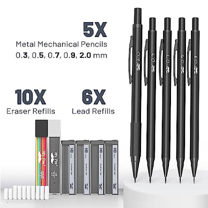 Mr. Pen- Metal Mechanical Pencil Set with Lead and Eraser Refills & Kneaded Erasers 16 Pack