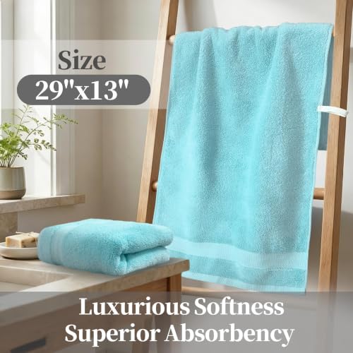 VOOVA & MOVAS Aqua Green Hand Towels 2 Pack, 100% Cotton, 13x29 in | Lightweight, Absorbent & Quick Dry, Fade Resistant, Built-in Hanging Loop, Gentle on Skin - color: Aqua