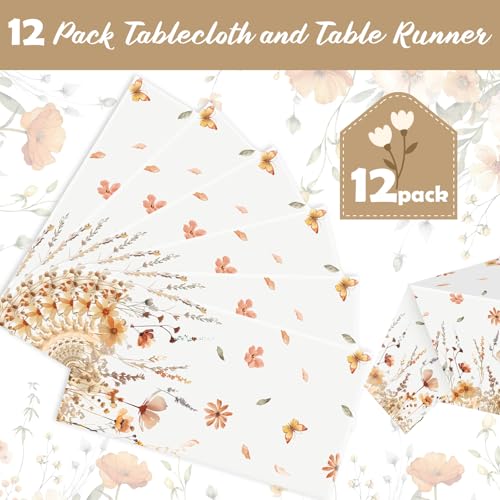 FuWeave 12 Pcs Fall Floral Tablecloth Thanksgiving Autumn Disposable Plastic Table Cloth Wildflower Table Covers for Thanksgiving Autumn Harvest Birthday Wedding Fall Party Decorations, 54 x 108 Inch - style: Autumn Wildflower