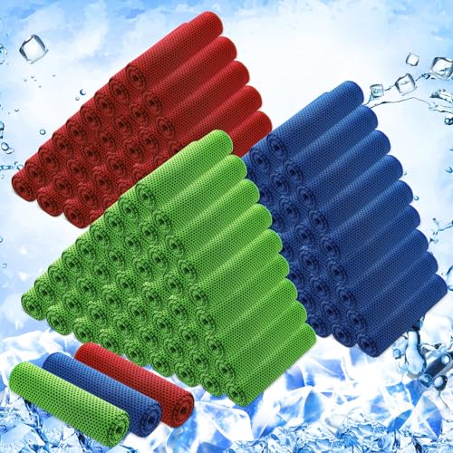 Hosuly 150 Pack Cooling Towels Bulk 40 x 12 Inch Large Chilly Breathable Sweat Sports Cold Towels Sublimation Microfiber Ice Neck Rag for Hot Weather Workout Gym Team Gift (Dark Blue,Red,Green) - color: Dark Blue,red,green