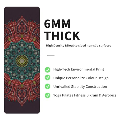 nuveti Yoga Mat Print Extra Thick TPE Non Slip Fitness Exercise Mat with Carrying Bag,72"x24" Extra Thick 6MM Exercise & Workout Mat for Yoga, Pilates Fitness and Floor Exercises - color: ChunRiWuYu
