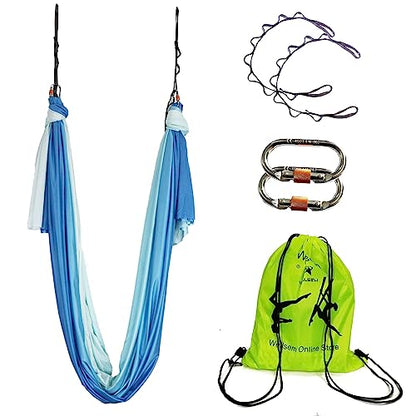 Aerial Yoga Hammock Aerial Pilates Silk Yoga Swing Set Inversion Equipment include daisy Chain, Pose Guide 5.5 yards - color: Blue Sea Color