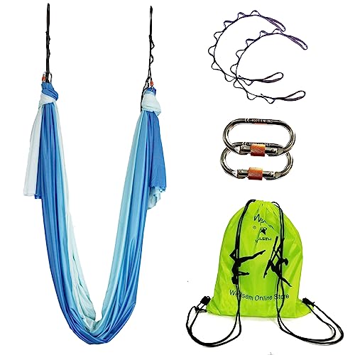 Aerial Yoga Hammock Aerial Pilates Silk Yoga Swing Set Inversion Equipment include daisy Chain, Pose Guide 5.5 yards - color: Blue Sea Color