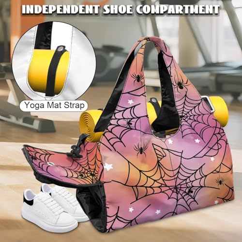 Gym Bag with Yoga Mat Holder Large Tote Bag With Multi Pockets for Women Men Dry Wet Separated Pocket Carryall Yoga Tote Bag for Pilates Travel Workout Office - color: Halloween