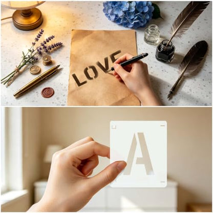 84PCS 2 Inch Letter Number Symbol Stencils, Reusable Alphabet Templates Interlocking Stencil Kit for Painting on Wood, Wall, Fabric, Rock, Sign, DIY Art Projects - color: 84 Sheets Letterand Number