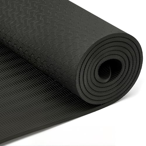 Amazon Basics 1/4 Inch Thick TPE Exercise Yoga Mat with Carrying Strap - color: Black