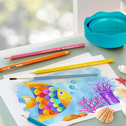 Faber-Castell Clic & Go Portable Paint Water Cup with Brush Holder, Turquoise - Collapsible Paint Brush Cleaner Rinse Cup, Travel Friendly Painting Accessories - size: 1 Count (Pack of 1)