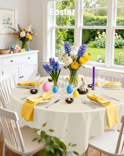 Pureegg Plastic Table Cloth Disposable 8 Pack, 84 Inch Round, Beige | Wedding, Thanksgiving, Fall Party, Leakproof & Sturdy, Beige, Round Tablecloth - color: Ivory, size: 84" Round