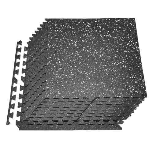 VEVOR 0.4Inch 48sq.ft 12 Tiles Gym Flooring for Home Gym, Rubber Top with High Density EVA Foam, 24 x 24In Gym Floor Exercise Equipment Mats, Interlocking Gym Mats, Puzzle Workout Mats, Black & White - color: Black & White, style: 12 Tiles (48 Sq Ft)
