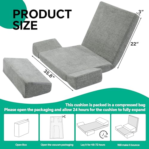 HOMBYS Pro Meditation Cushion Set with Adjustable Back Support, Large 3-in-1 Floor Sitting Chair for Yoga & Meditation, Extra Thick Yoga Pillows for Adults with Knee Support, Grey