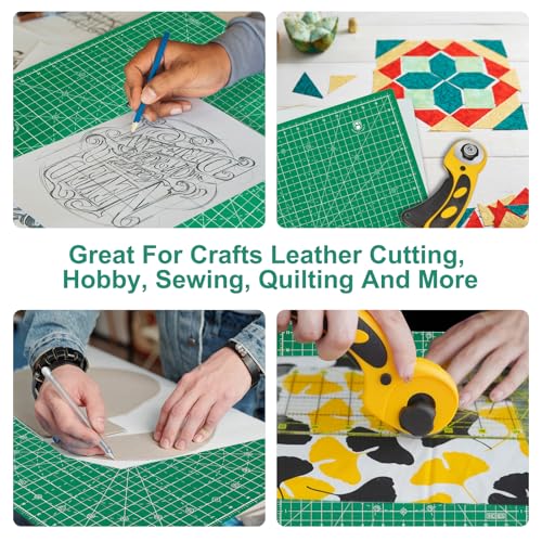 Headley Tools 17"x17" Rotating Cutting Mat, Self Healing Mat with 360-Degree Rotation & Anti-Slip Base, Sewing Board Cutting Mat Perfect for Fabric Quilting Leather Hobby Project, Green - color: Green, size: 17"L x 17"W