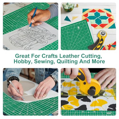Headley Tools 17"x17" Rotating Cutting Mat, Self Healing Mat with 360-Degree Rotation & Anti-Slip Base, Sewing Board Cutting Mat Perfect for Fabric Quilting Leather Hobby Project, Green - color: Green, size: 17"L x 17"W