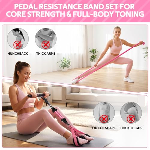 2026 Upgraded Pedal Resistance Bands with Handles - color: Pink