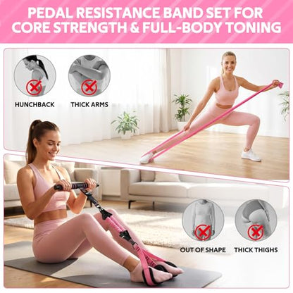2026 Upgraded Pedal Resistance Bands with Handles - color: Pink