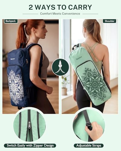 Gonex Yoga Mat Bag Convertible Backpack Blocks Carrier with Wet Pocket | 600D Polyester, Fits Most Yoga Mats，Multiple Compartment, Padded Straps, 2 Carry Ways, Gym, Travel & Daily Use - color: Green