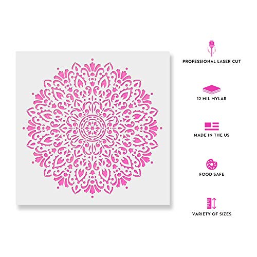 Harmony Floor Stencils - Mandala Template, Furniture Stencil - size: 20"x20"